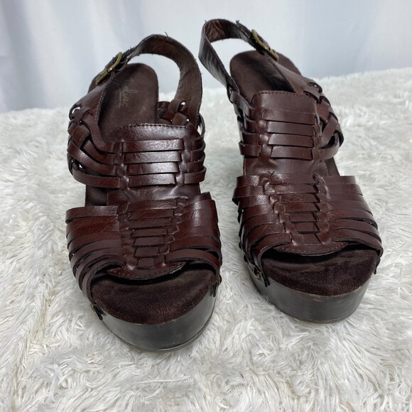 Zodiac Vintage Brown Leather Woven Platform Block Heels Approx 9 - Picture 7 of 10